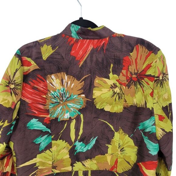 Vtg Womens Petites Silk Fall Floral Open Front Jacket Sz PL Multicolor Statement - Picture 7 of 9